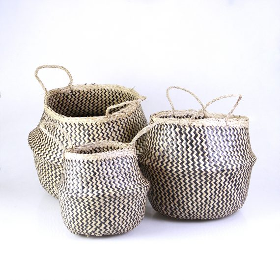 Seagrass Belly Basket - Black Zigzag pattern