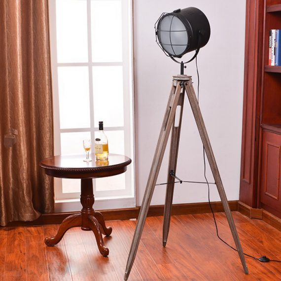 Nordic American Searchlight Lamp on Wood Tripod