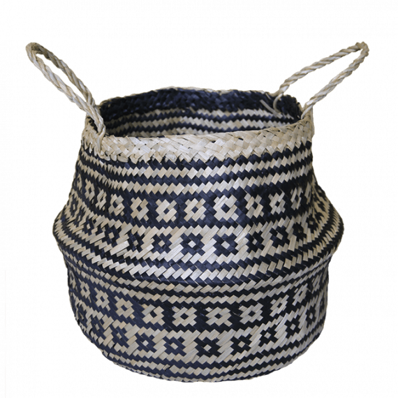 Black and Natural Seagrass Belly Basket w/ Handles