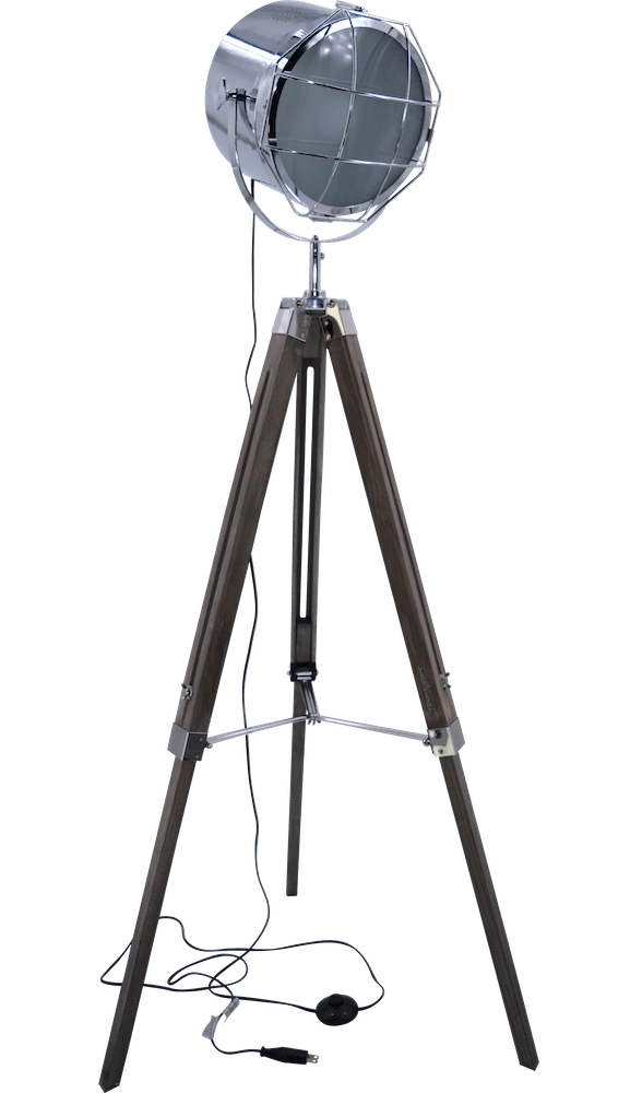 Nordic American Adjustable Tripod Searchlight Lamp by Leonard & Hazel, chrome tall