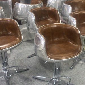 Mos Neata Vintage Aviation Aluminium Bar Stools with Genuine Leather