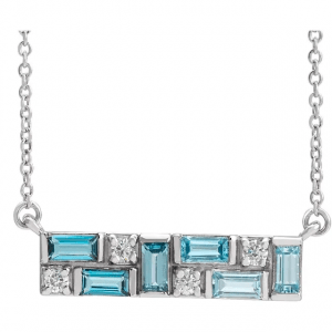 14K White Blue Multi-Gemstone & 1:8 CTW Diamond Bar Necklace from Leonard & Hazel™