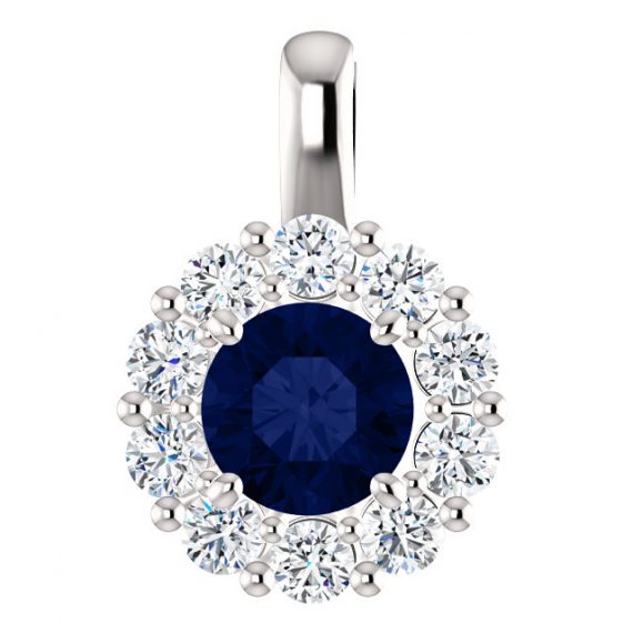14K White Blue Sapphire & 1:2 CTW Diamond Pendant from Leonard & Hazel™