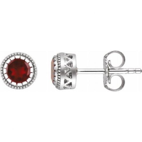 14K White Gold Garnet Earrings - "January" Birthstone