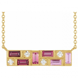 14K Yellow Pink Multi-Gemstone & 1:8 CTW Diamond Bar Necklace from Leonard & Hazel™