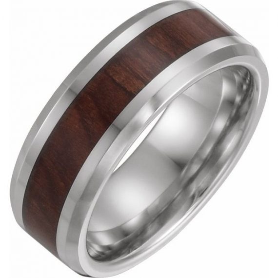 Cobalt 8 mm Beveled-Edge Band with Wood Inlay