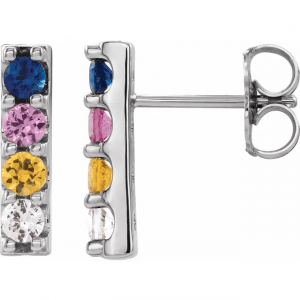 Platinum Multi-Color Sapphire Bar Earrings