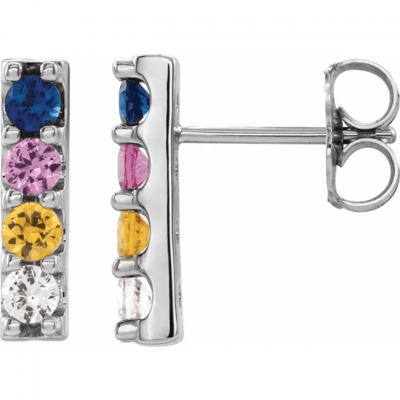 Platinum Multi-Color Sapphire Bar Earrings