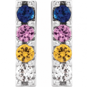 Platinum Multi-Color Sapphire Bar Earrings