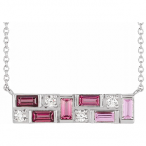 Platinum Pink Multi-Gemstone & 1:8 CTW Diamond Bar Necklace from Leonard & Hazel™