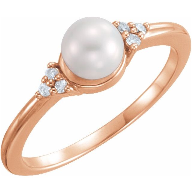 14K Rose Gold 5.5-6 mm Freshwater Cultured Pearl & .06 CTW Diamond Ring from Leonard & Hazel™