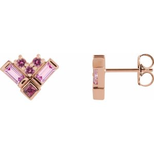 14K Rose Gold Pink Multi-Gemstone Cluster Earrings from Leonard & Hazel™