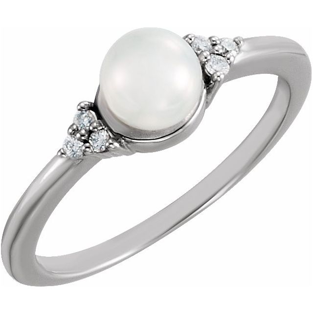 14K White Gold 5.5-6 mm Freshwater Cultured Pearl & .06 CTW Diamond Ring from Leonard & Hazel™