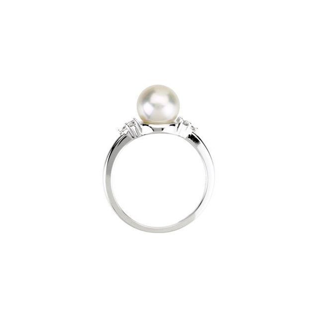 14K White Gold 7.5-8 mm Freshwater Cultured Pearl & 1:8 CTW Diamond Ring from Leonard & Hazel™