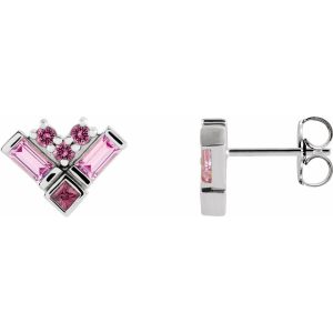 14K White Gold Pink Multi-Gemstone Cluster Earrings from Leonard & Hazel™