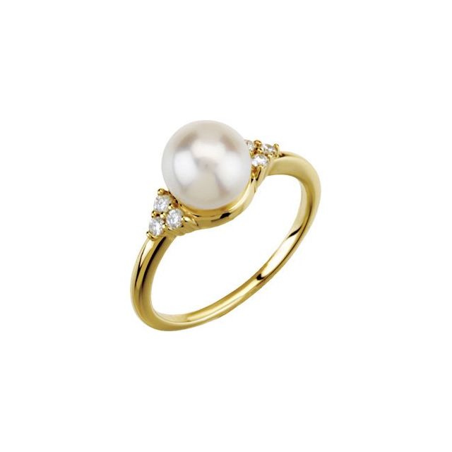 14K Yellow Gold 7.5-8 mm Freshwater Cultured Pearl & 1:8 CTW Diamond Ring from Leonard & Hazel™