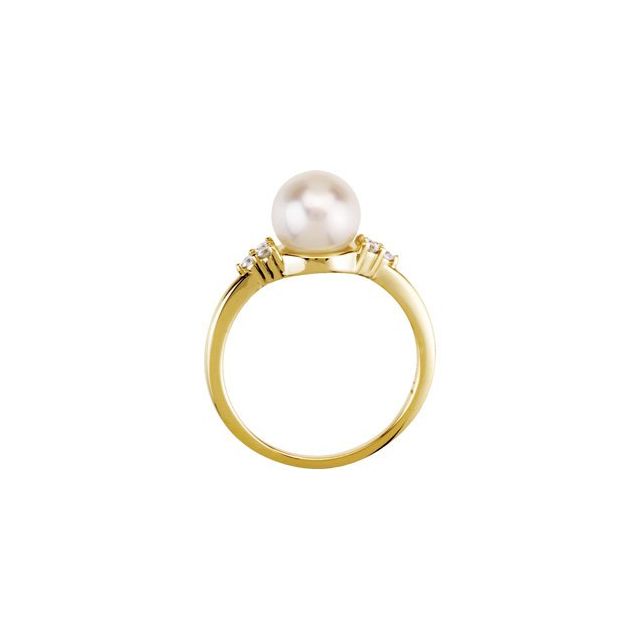 14K Yellow Gold 7.5-8 mm Freshwater Cultured Pearl & 1:8 CTW Diamond Ring from Leonard & Hazel™