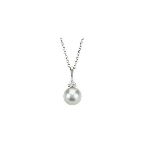 Freshwater Cultured Pearl Necklace 18" set in 14K White Gold with .06 CTW Diamonds
