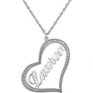 14K White Gold Nameplate Heart Necklace from Leonard & Hazel™