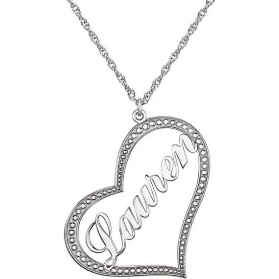 14K White Gold Nameplate Heart Necklace from Leonard & Hazel™