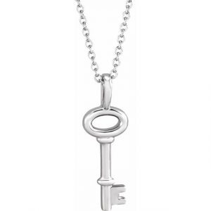 14K White Gold Key Necklace