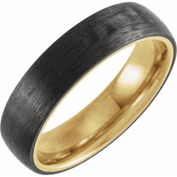 18K Yellow Gold PVD Titanium & Carbon Fiber 6 mm Half Round Band from Leonard & Hazel™