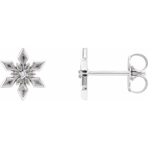 14K White Gold Diamond Snowflake Earrings