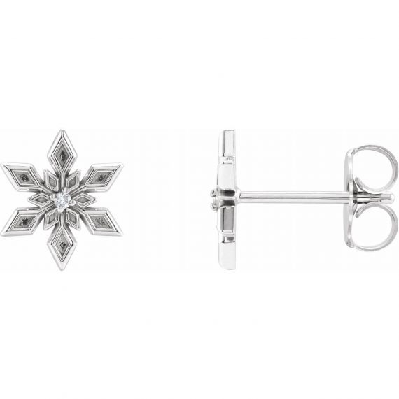 14K White Gold Diamond Snowflake Earrings