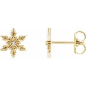 14K Yellow Gold Diamond Snowflake Earrings
