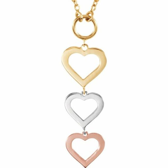 14K Gold Tri-Color Heart Necklace