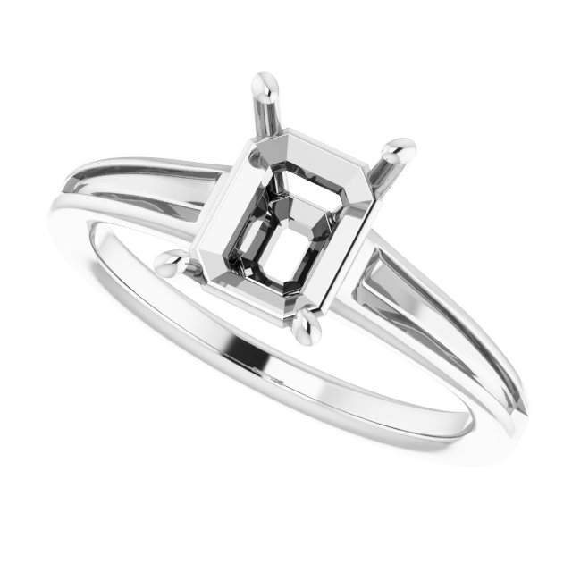 14K White Gold 8x6 mm Emerald Engagement Ring Mounting