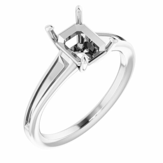 14K White Gold 8x6 mm Emerald Engagement Ring Mounting