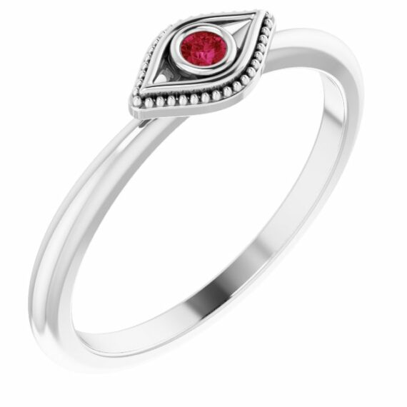 Sterling Silver Ruby Stackable Evil Eye Ring