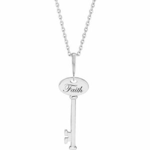 14K White Gold Faith Key 16-18" Necklace from Leonard & Hazel™