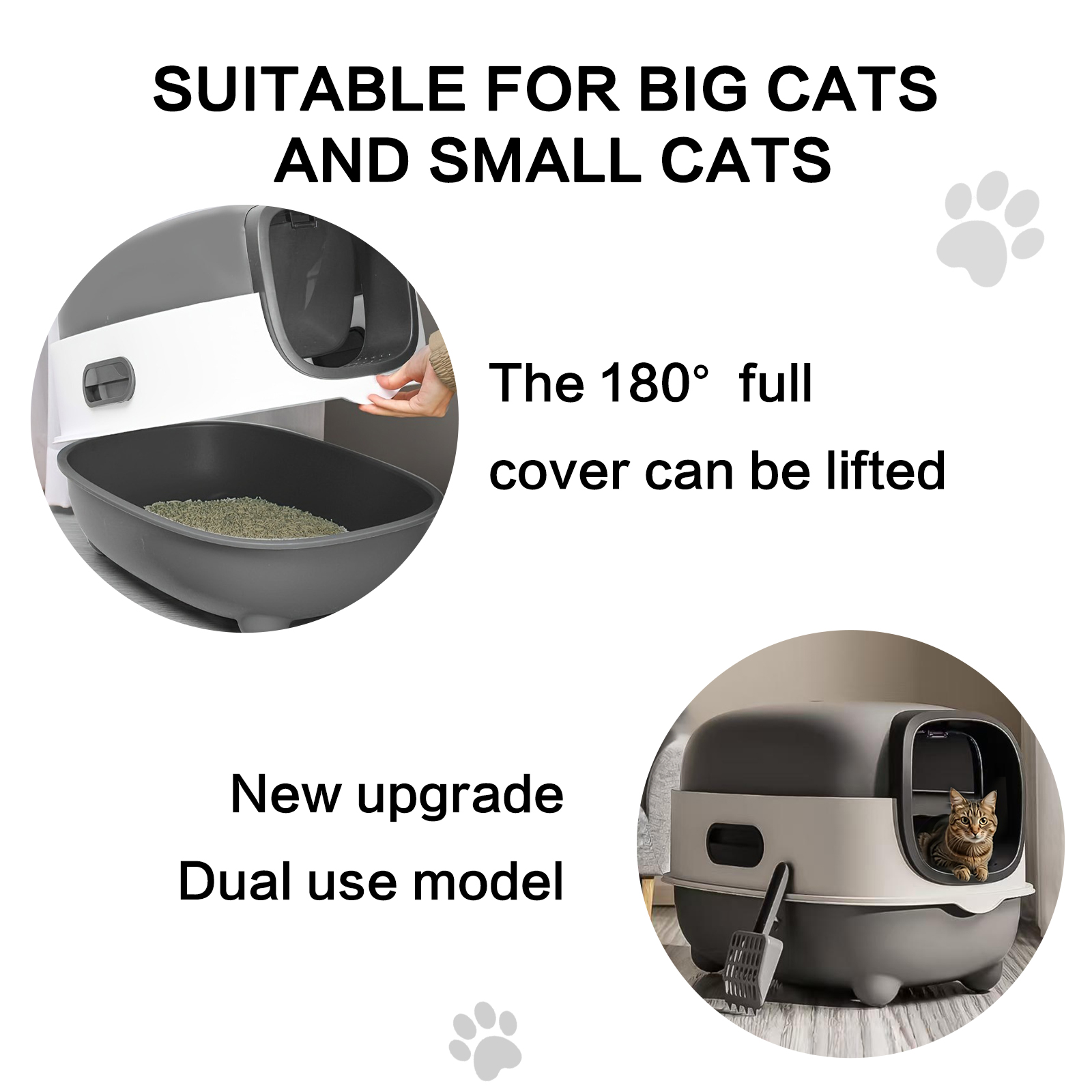 Gray-White Contrast Fully Enclosed Cat Litter Box, Steril - Image 5