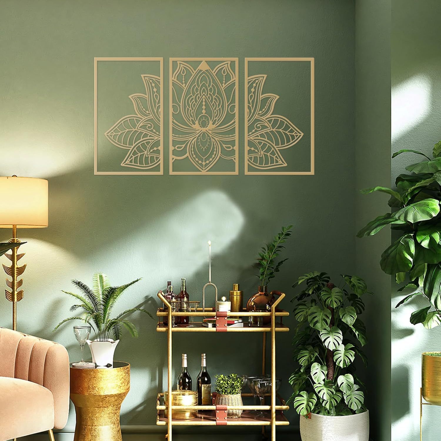 Handmade Metal Golden Lotus Mandala Wall Art - Boho Zen - Image 3