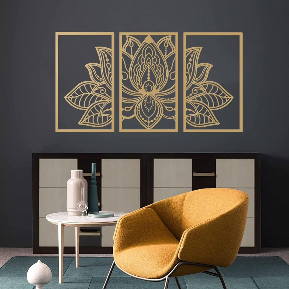 Handmade Metal Golden Lotus Mandala Wall Art - Boho Zen - Image 4