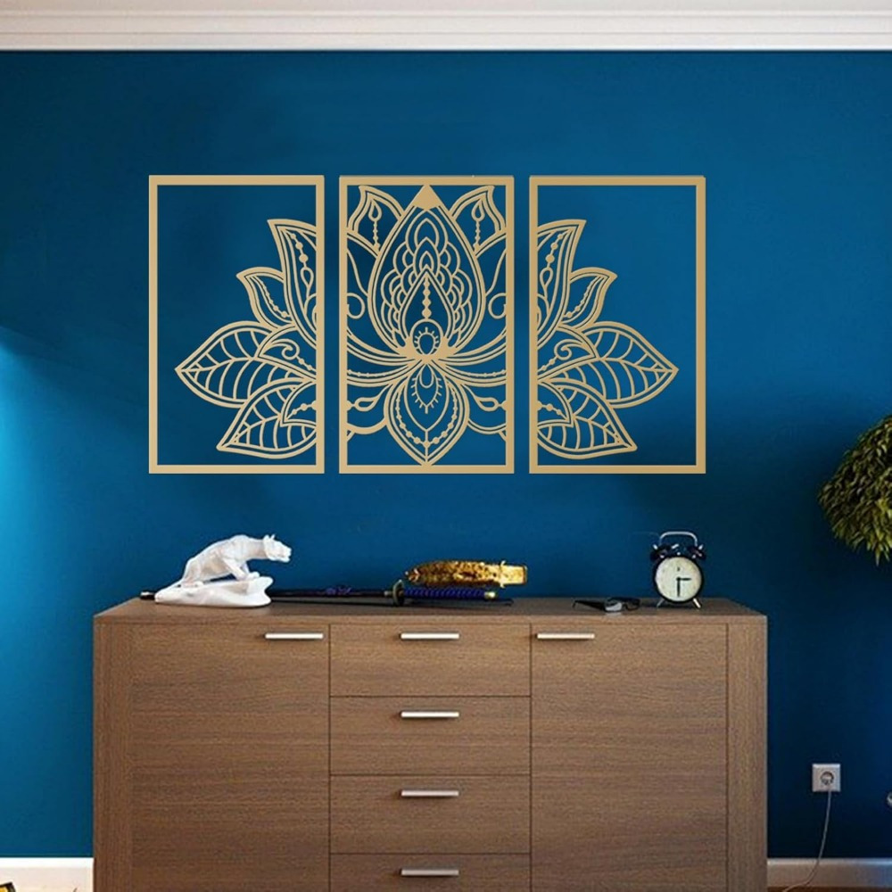 Handmade Metal Golden Lotus Mandala Wall Art - Boho Zen - Image 5
