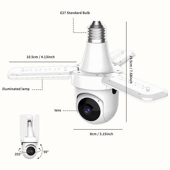 3-Leaf Fan Light Bulb Security Camera, 1080P Hd Wifi Remo