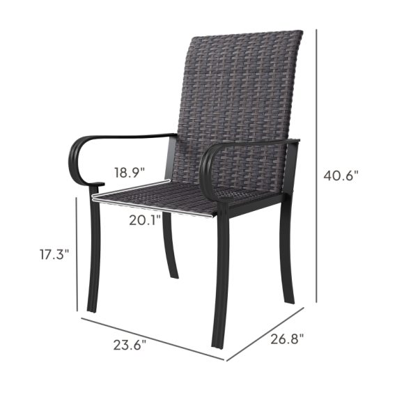 Set Of 4 Outdoor Wicker Dining Chairs with Armrest, Steel