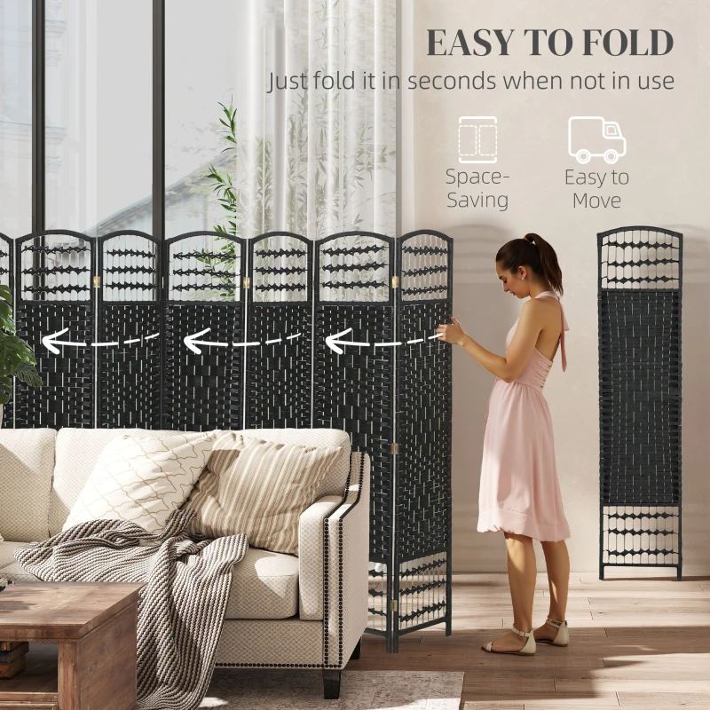 8 Panel Folding Room Divider Portable Privacy Screen Wave - Image 5