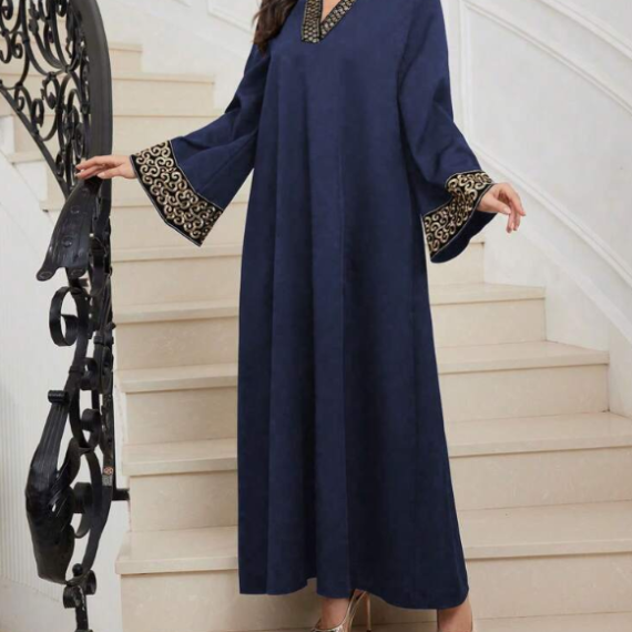 Embroidered Trim V-Neck Light Luxury Dress