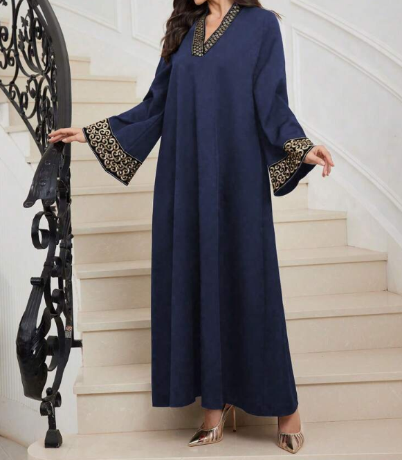 Embroidered Trim V-Neck Light Luxury Dress