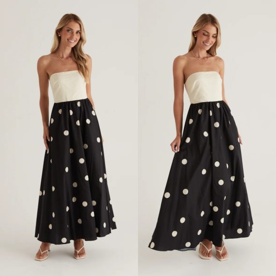 Polka-Dot Print Patchwork Sexy Wrap-Style A-Line Elegant
