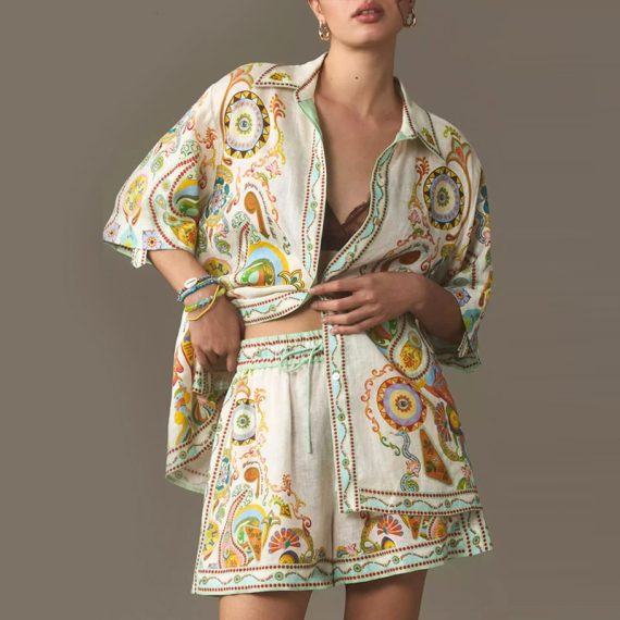 High-Waisted Casual Chic Set Featuring a Short-Sleeve Shi