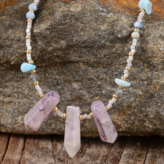 Ice-Tipped Crystal Hand-Beaded Clavicle Necklace