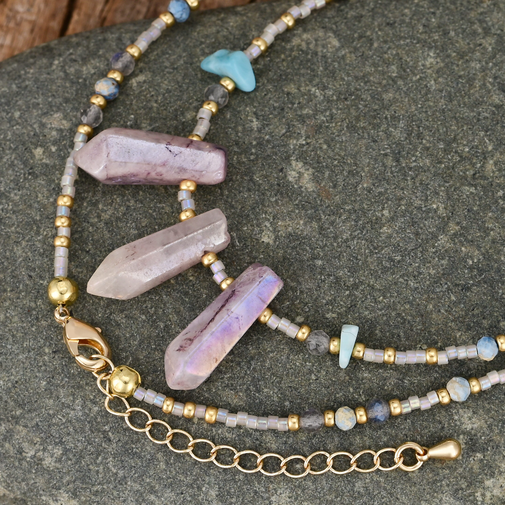 Ice-Tipped Crystal Hand-Beaded Clavicle Necklace - Image 3