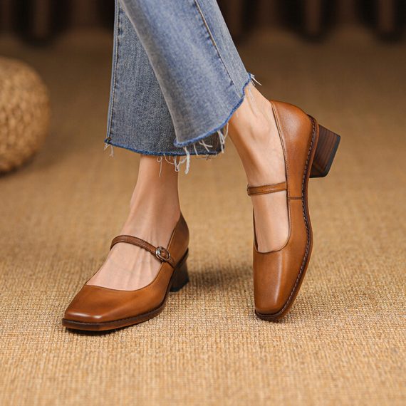 Retro Chunky-Heeled Elegant Womens Shoes