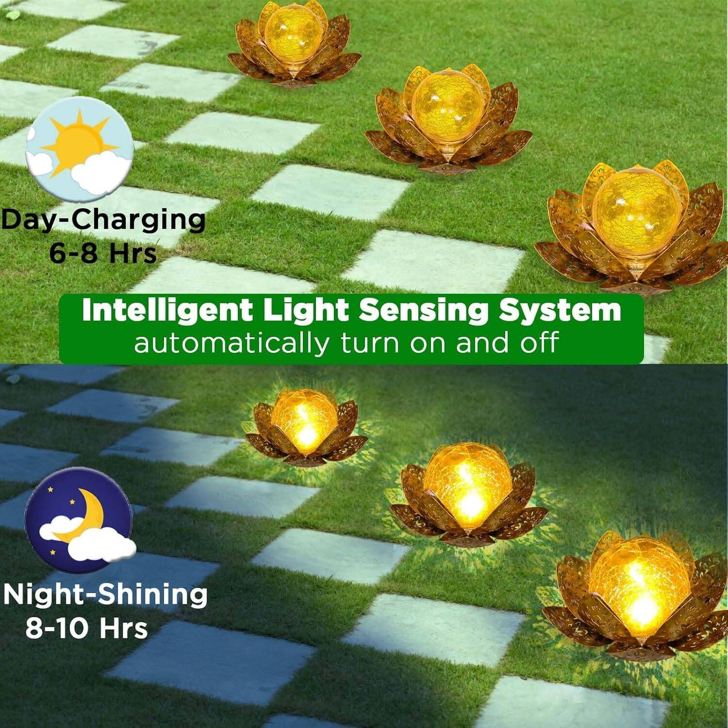 Garden Ornaments Outdoor Solar Powered Lotus Light with - Image 2