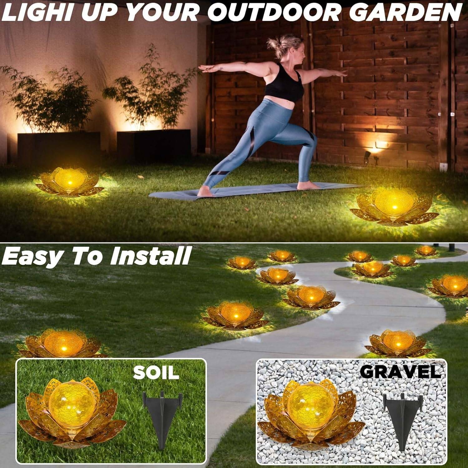 Garden Ornaments Outdoor Solar Powered Lotus Light with - Image 3